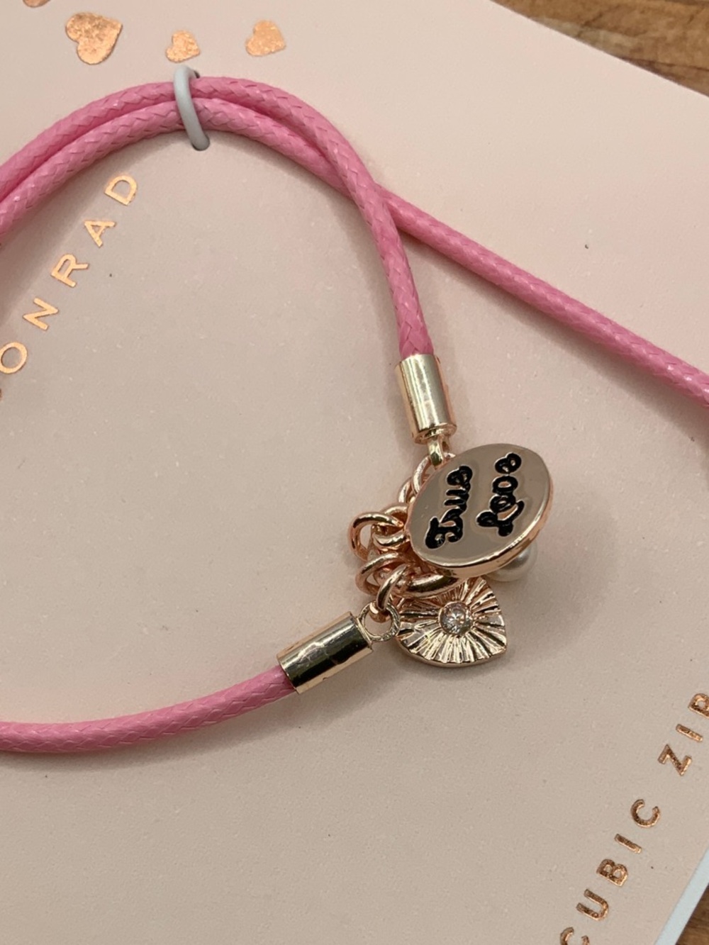 LC Lauren Conrad "True Love" Pink Cord with Gold Charms Bracelet